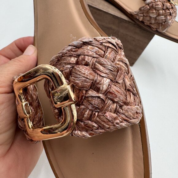 Steve Madden Women's Tan and Brown Sandals raffia fabric woven gold tone large b - Picture 5 of 13